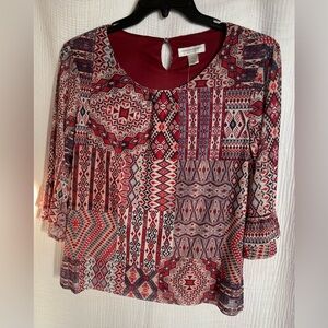Christopher & Banks Red Patterned Blouse